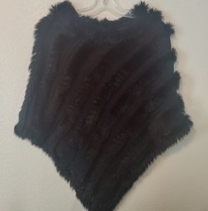 Faux Rabbit Fur Pancho Black